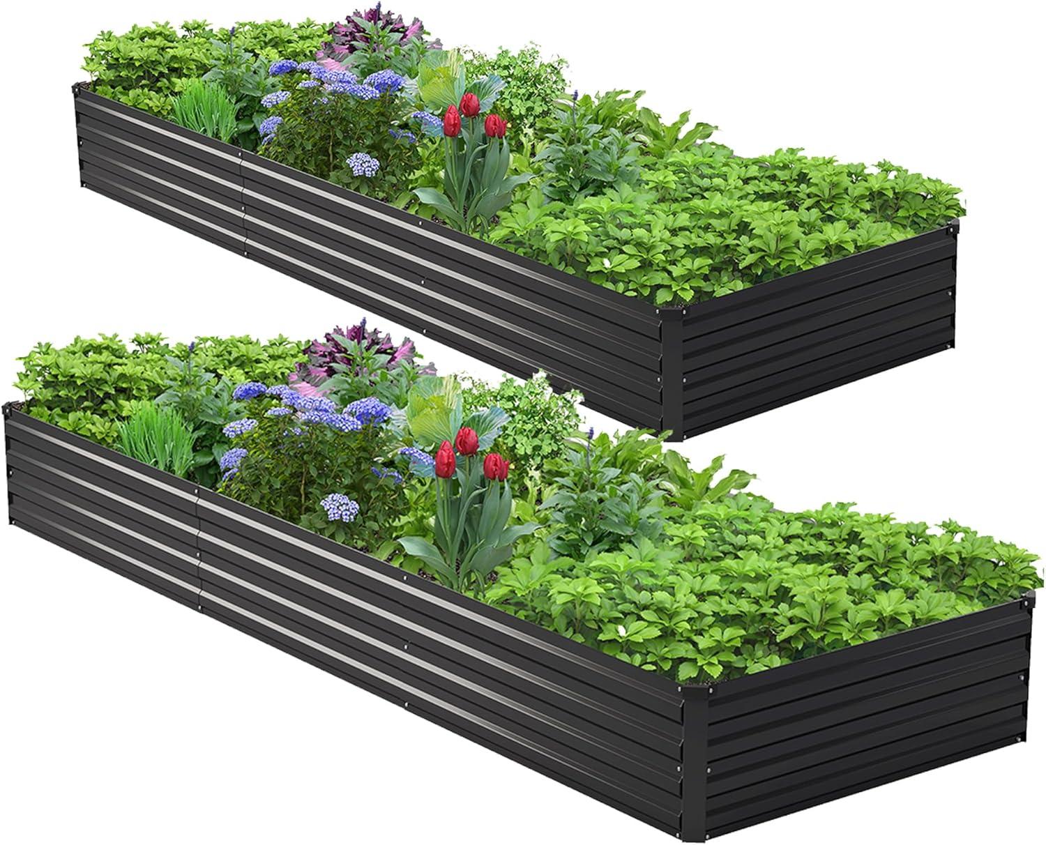 Raised Garden Bed - 2 stuks 10x3x1ft gegalvaniseerde verhoogde moestuinbakset,