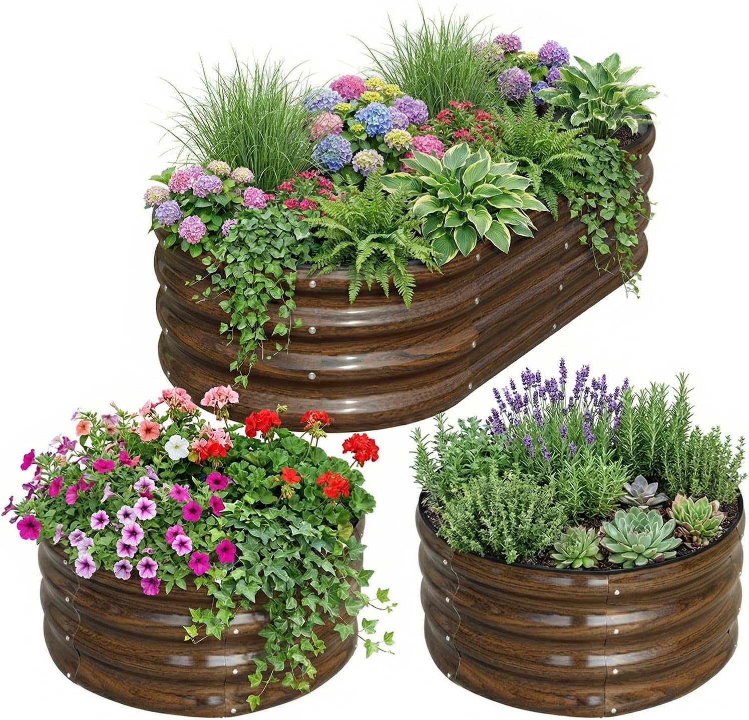 Raised Garden Bed - 3-delige gegalvaniseerde stalen verhoogde moestuinbakset -
